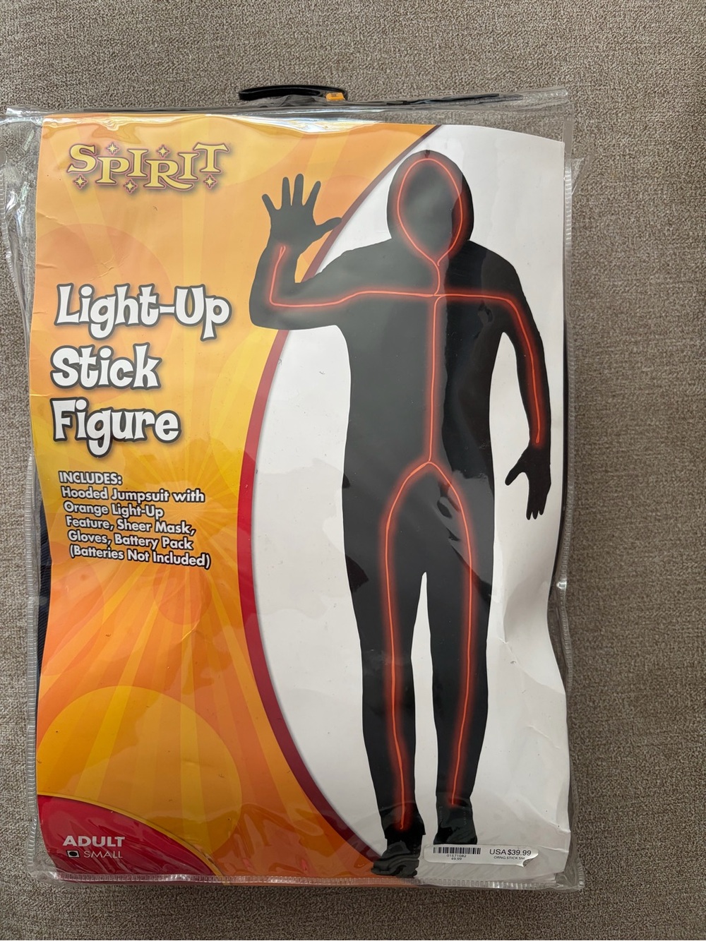 Spirit Light-Up Stick Figure Costume - Black with Orange Piping adult size large